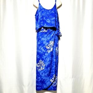 Vintage Uluwatu Bali Island Classic Wrap Set Blue with Whit Palm Trees (M/L)